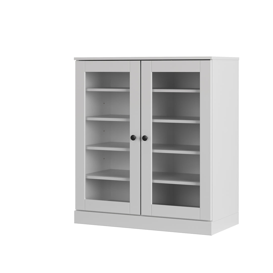 100% Solid Wood Glass Door Shoe Storage Cabinet with Adjustable Shelves, Space Saving Stackable Entryway Organizer, 32" W x 35.75" H
