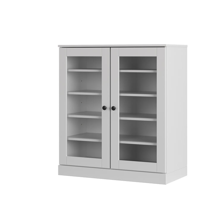 100% Solid Wood Glass Door Shoe Storage Cabinet with Adjustable Shelves, Space Saving Stackable Entryway Organizer, 32" W x 35.75" H