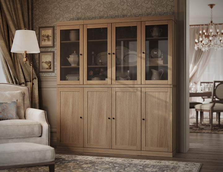 Premium 100% Solid European Oak Hardwood Modular China Cabinet with Shaker and Tinted Glass Doors – 64" Wide, 71.5" Tall