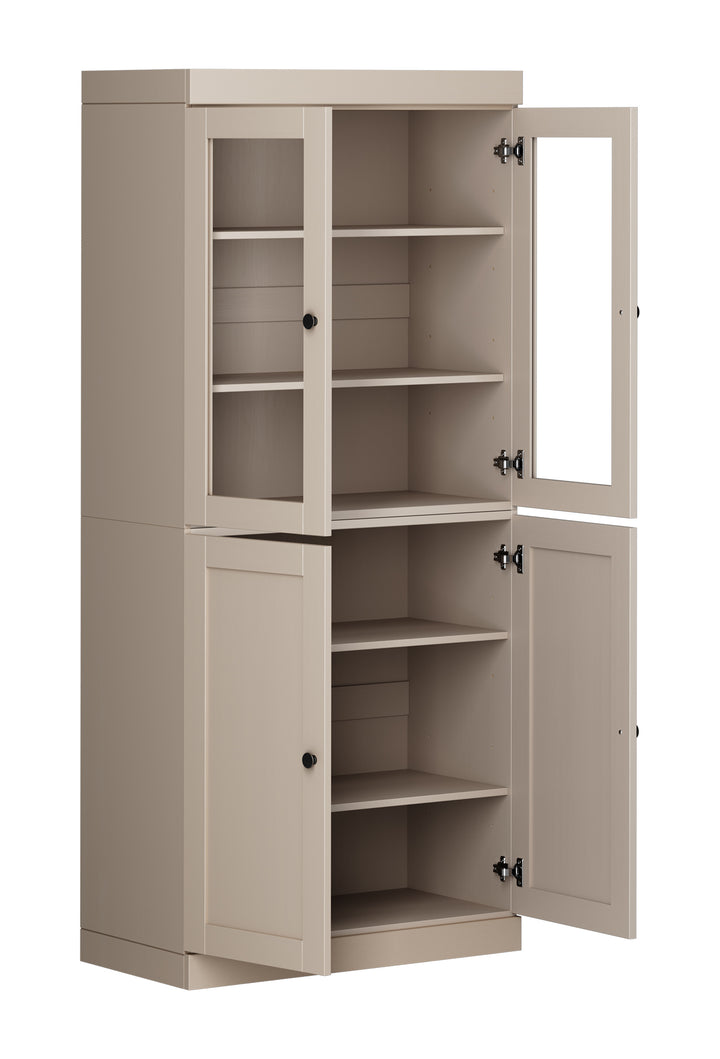 100% Solid Wood 6-Shelf 32" Bookcase, 2 Glass Doors, 2 Shaker Wood Doors, Adjustable Shelves