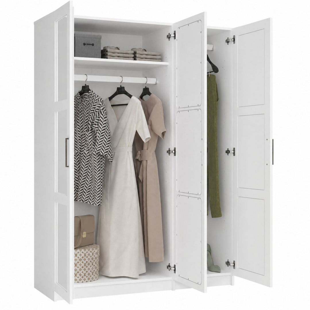 100% Solid Wood 3-Door Wardrobe Armoire with Mirrored Doors, Bedroom Closet Storage - Urban Collection