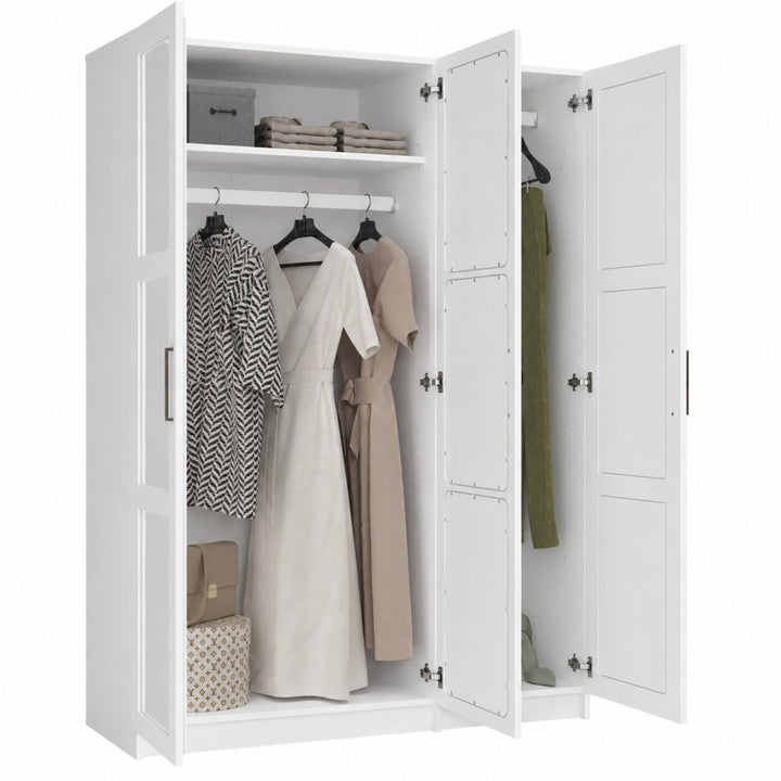 100% Solid Wood 3-Door Wardrobe Armoire with Mirrored Doors, Bedroom Closet Storage - Urban Collection