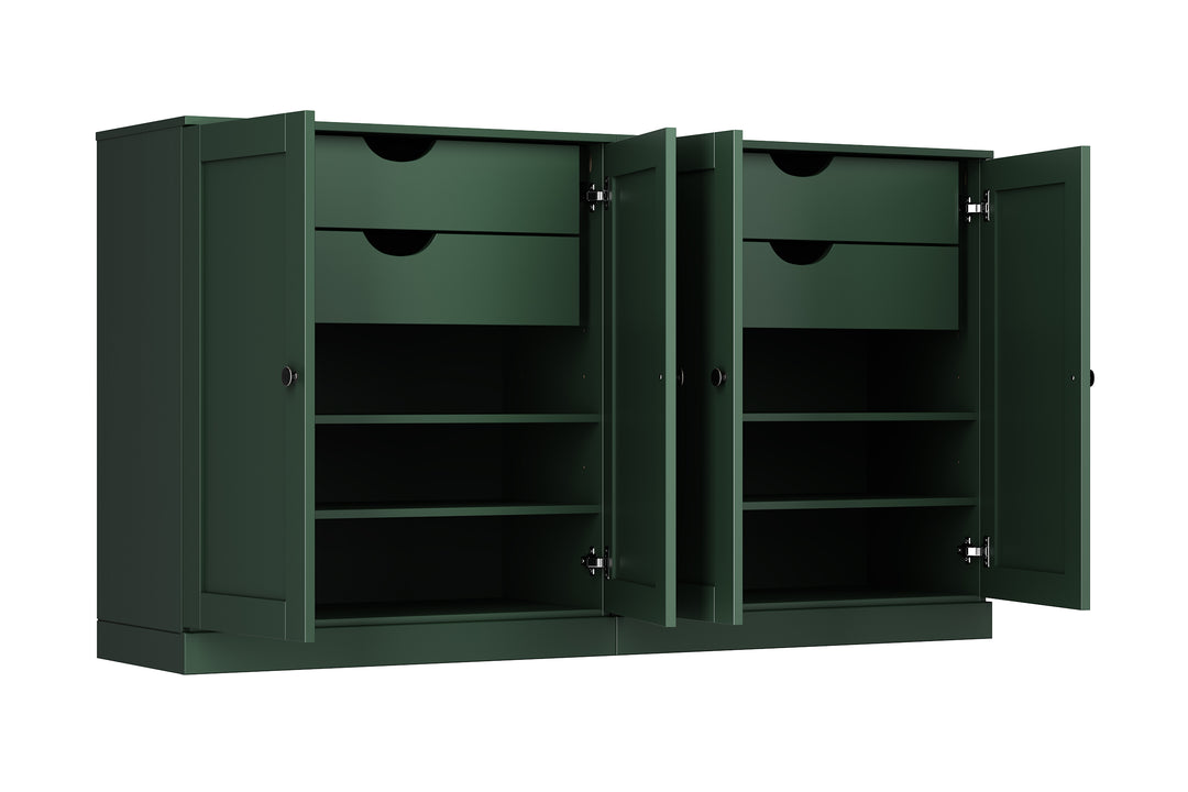 100% Solid Brazilian Pine Wood 64" Sideboard with Shaker Doors, 4-Drawers and Adjustable Shelves