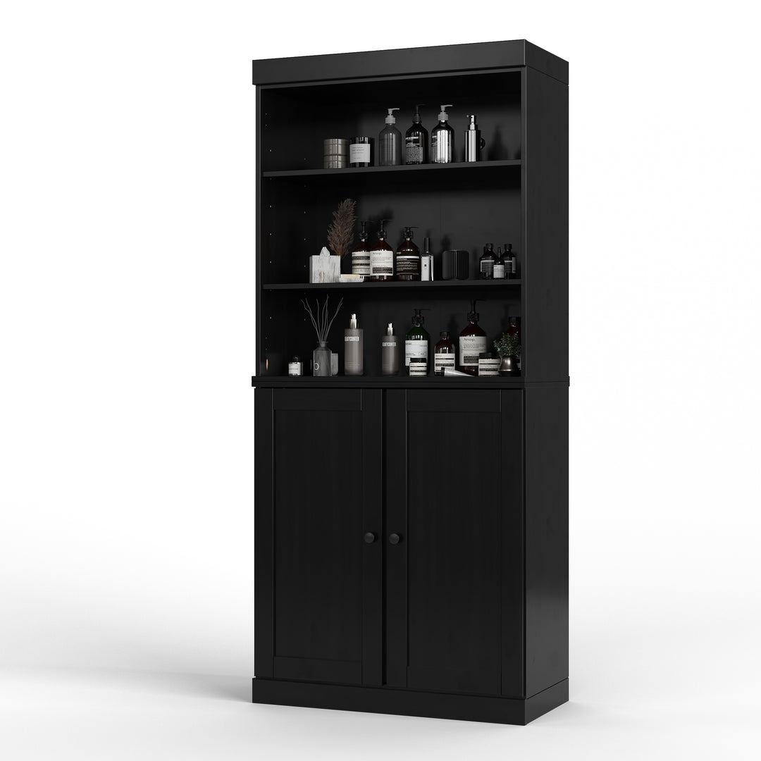 100% Solid Wood 32" Bathroom Cabinet with Shelves, Shaker Wood Doors, 2-Drawers