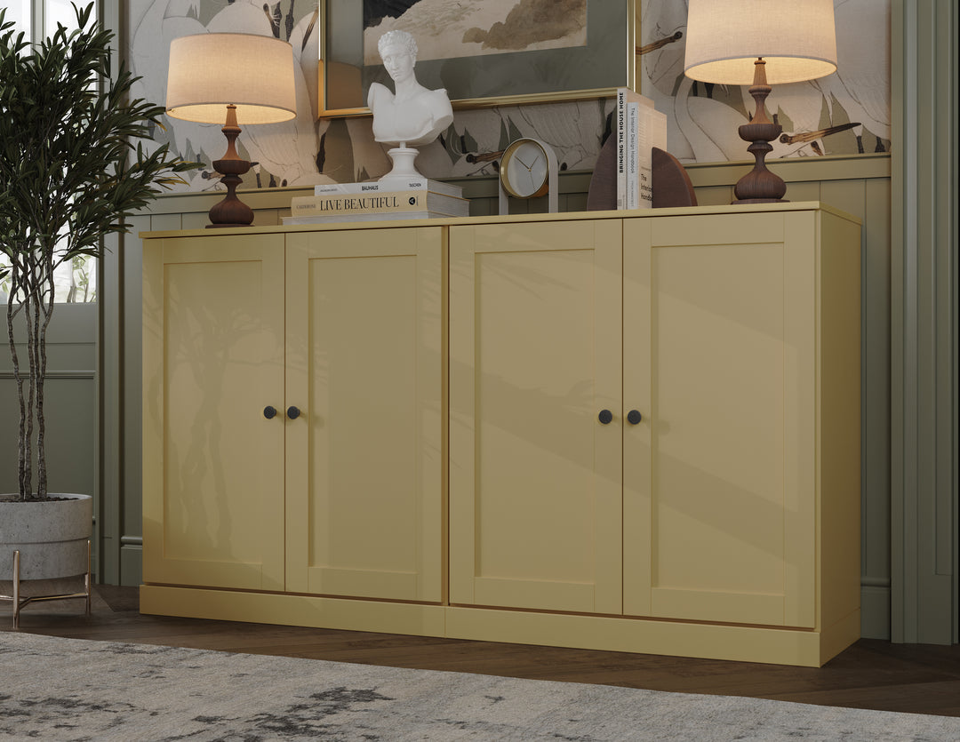 100% Solid Brazilian Pine Wood 64" Sideboard with Shaker Doors, 4-Drawers and Adjustable Shelves