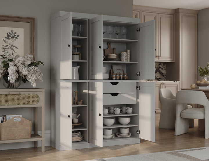 100% Solid Wood Kitchen Pantry Cabinet, Tall Freestanding Modular Storage with Shaker Doors & 2 Drawers, Adjustable Shelves, 48.5" W x 71.5" H