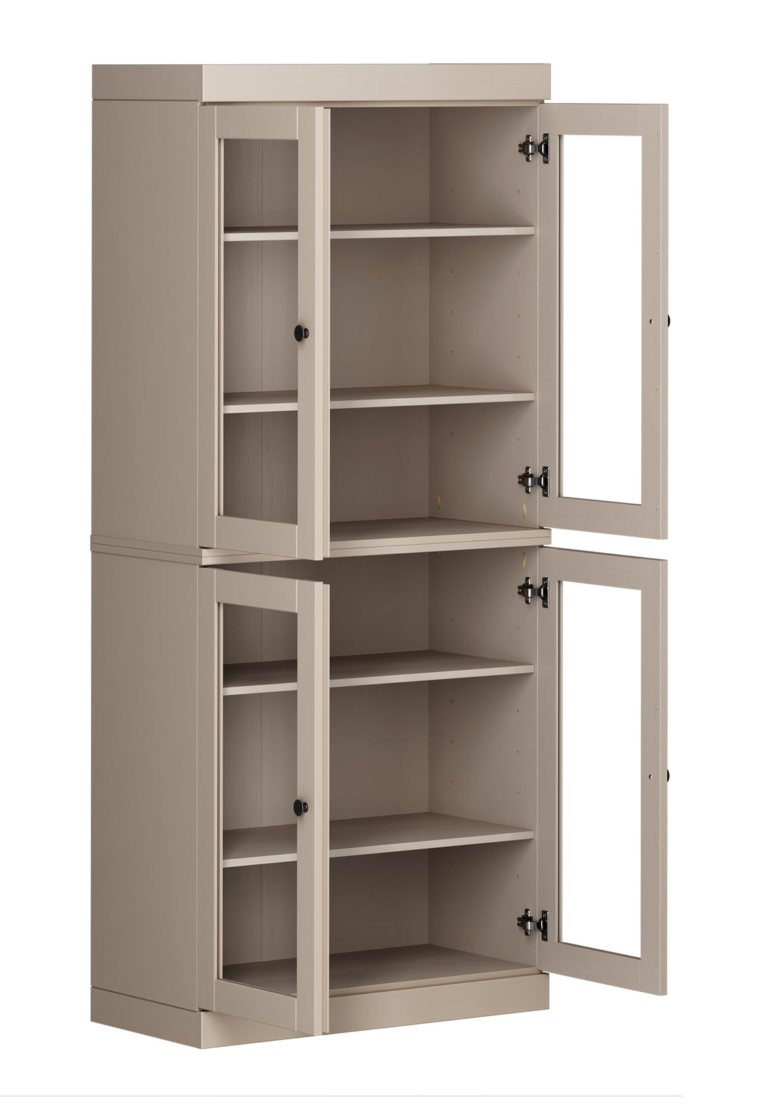 100% Solid Wood 6-Shelf 32" Bookcase, 4 Clear Glass Doors, Adjustable Shelves