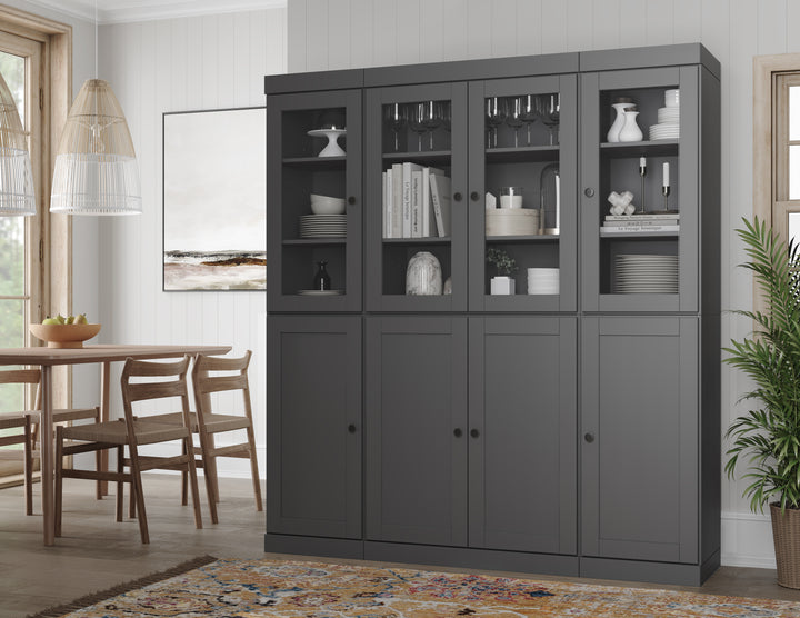 100% Solid Wood 65" China Pantry Cabinet, 4 Glass, 4 Shaker Wood Doors, 2-Drawers