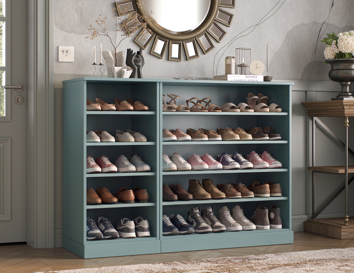 100% Solid Wood Open Shoe Storage Cabinet with Adjustable Shelves, Space Saving Modular Entryway Organizer, 48.5" W x 35.75" H