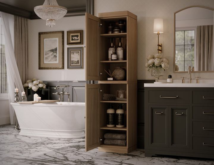 Premium 100% Solid European Oak Hardwood Bathroom Storage Cabinet with Shaker Doors – 16" Wide, 71.5" Tall