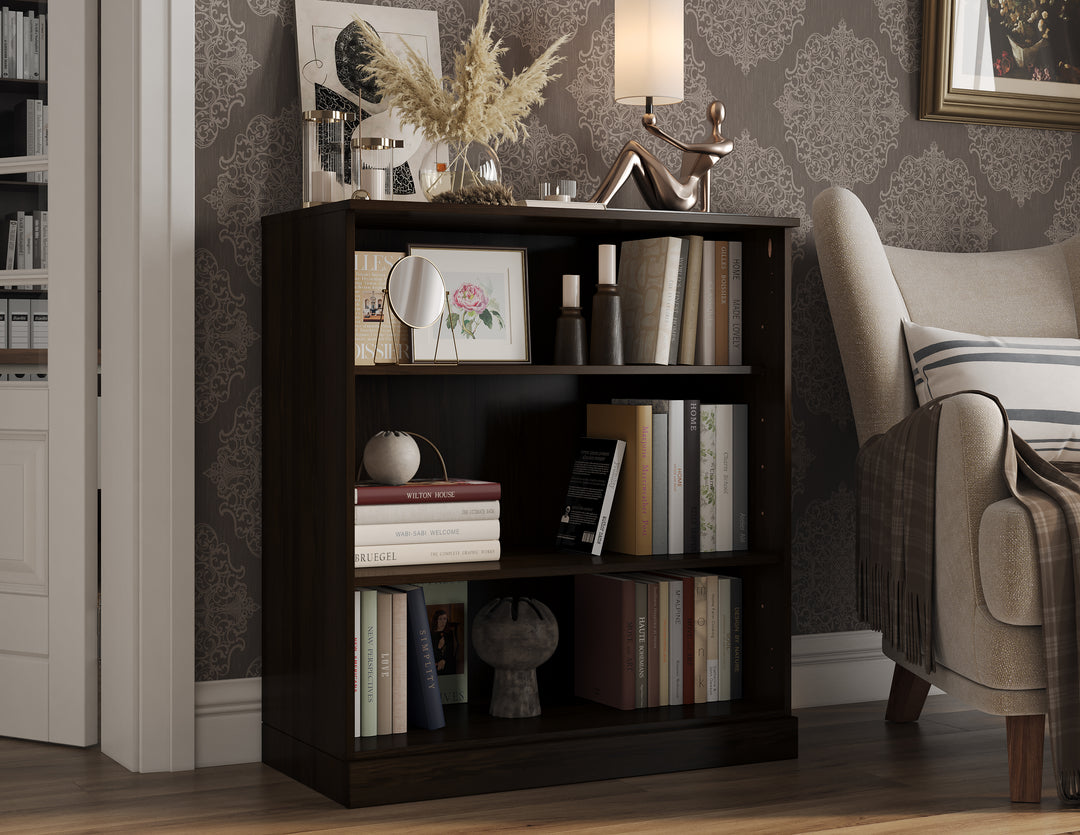 100% Solid Wood 3-Shelf Bookcase Cabinet with Open Storage Display Bookshelf, Adjustable Shelves, 32" W x 35.75" H
