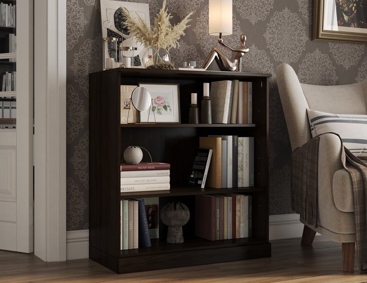 100% Solid Wood 3-Shelf Bookcase Cabinet with Open Storage Display Bookshelf, Adjustable Shelves, 32" W x 35.75" H