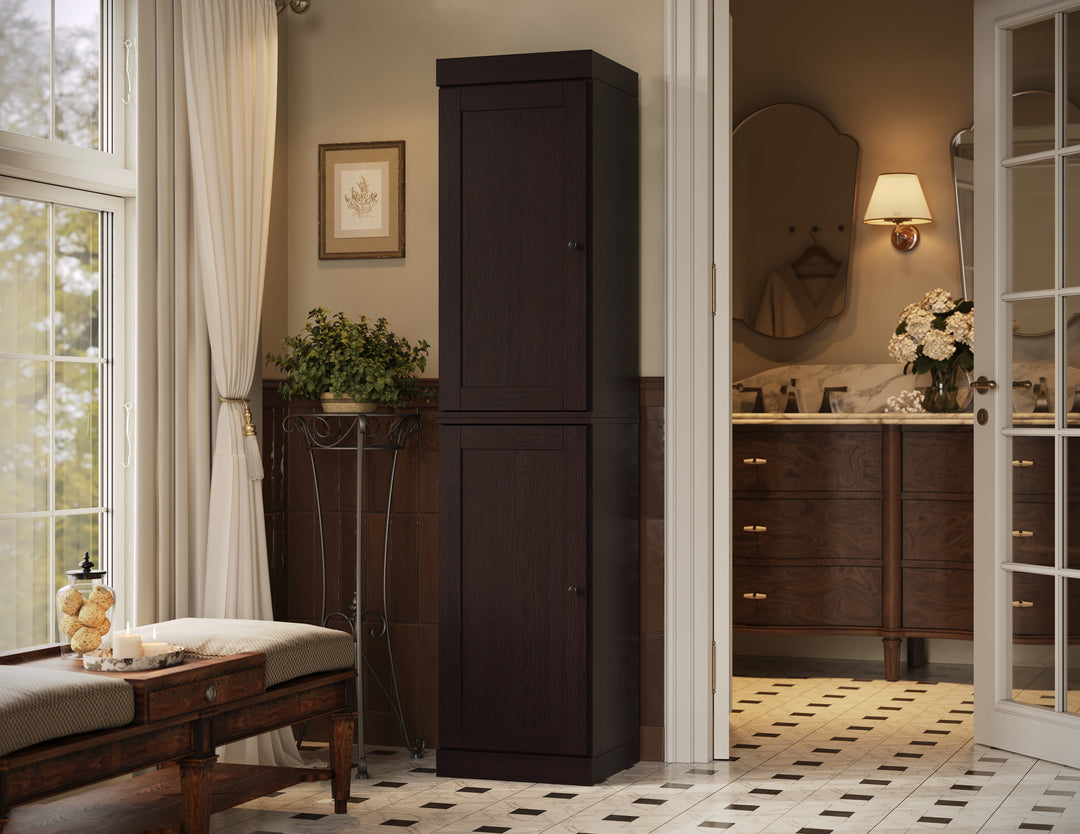 Premium 100% Solid European Oak Hardwood Bathroom Storage Cabinet with Shaker Doors – 16" Wide, 71.5" Tall