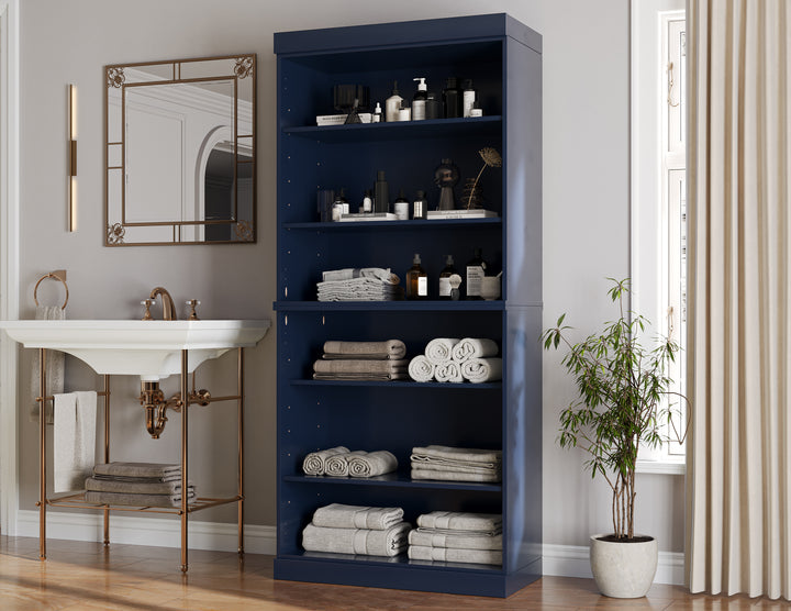 100% Solid Wood Tall Freestanding Modular Bathroom Linen Storage Cabinet with Open Shelves, Adjustable Shelves, 32" W x 71.5" H