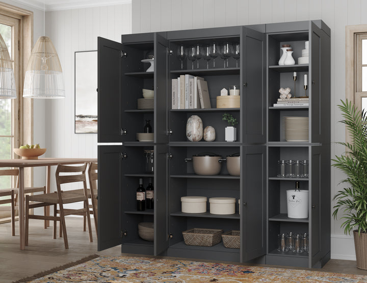 100% Solid Wood 65" Pantry Cabinet, 8 Shaker Wood Doors