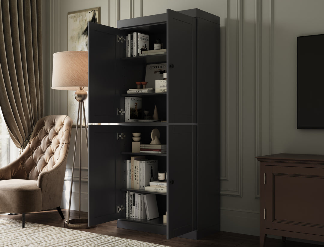 100% Solid Wood 6-Shelf 32" Bookcase, Shaker Wood Doors, Adjustable Shelves