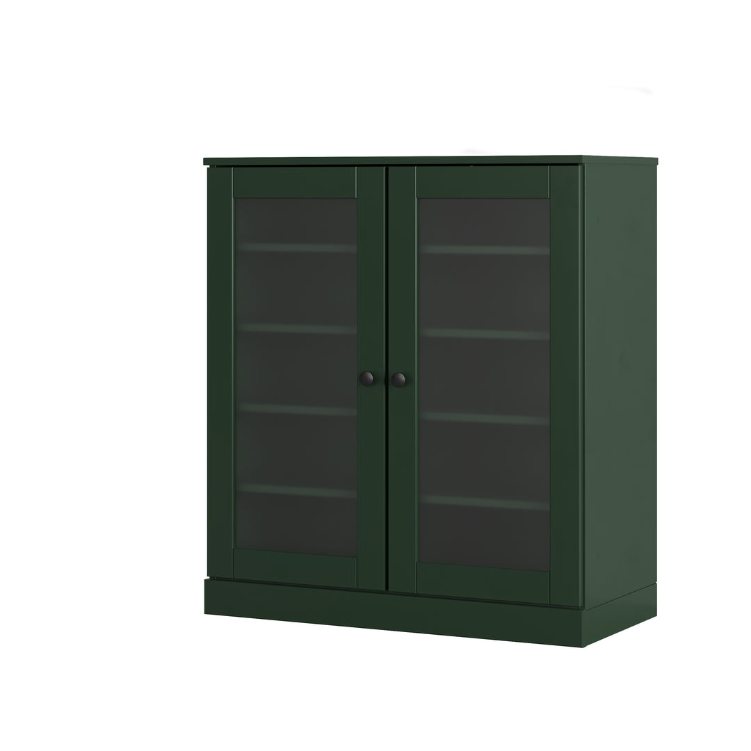 100% Solid Wood Frosted Glass Door Shoe Storage Cabinet with Adjustable Shelves, Space Saving Stackable Entryway Organizer, 32" W x 35.75" H