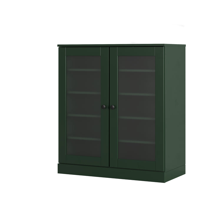 100% Solid Wood Frosted Glass Door Shoe Storage Cabinet with Adjustable Shelves, Space Saving Stackable Entryway Organizer, 32" W x 35.75" H