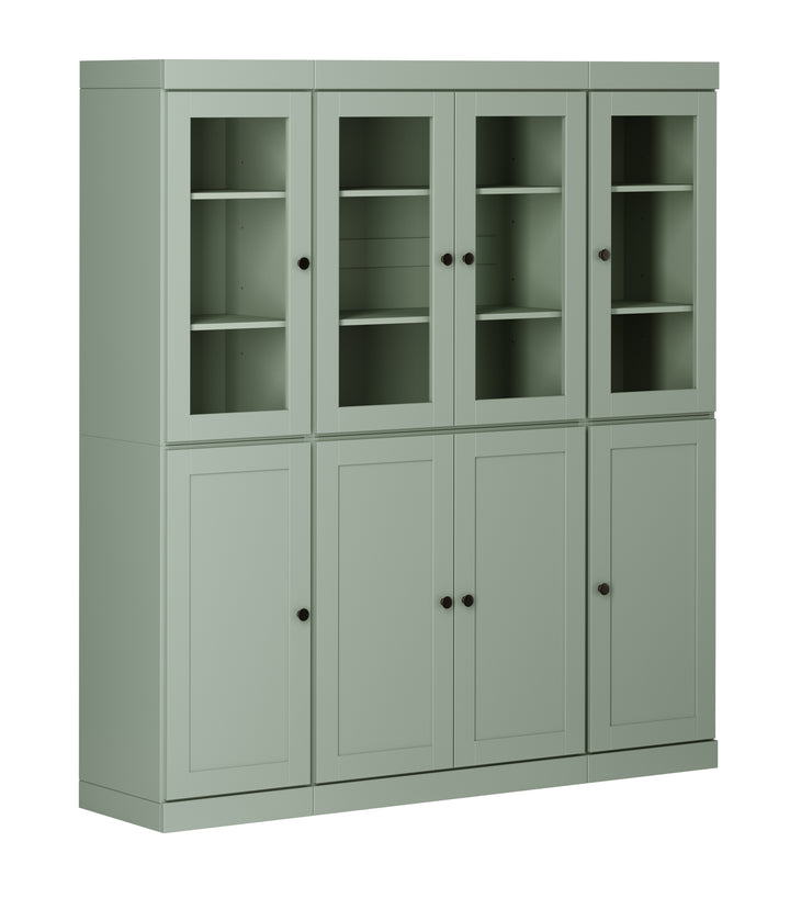 100% Solid Wood 65" China Pantry Cabinet, 4 Clear Glass, 4 Shaker Wood Doors