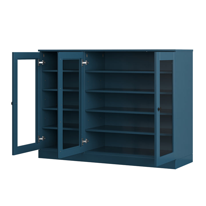 100% Solid Wood Glass Door Shoe Storage Cabinet, Adjustable Shelves, Space Saving Modular Entryway Organizer, 48.5" W x 35.75" H