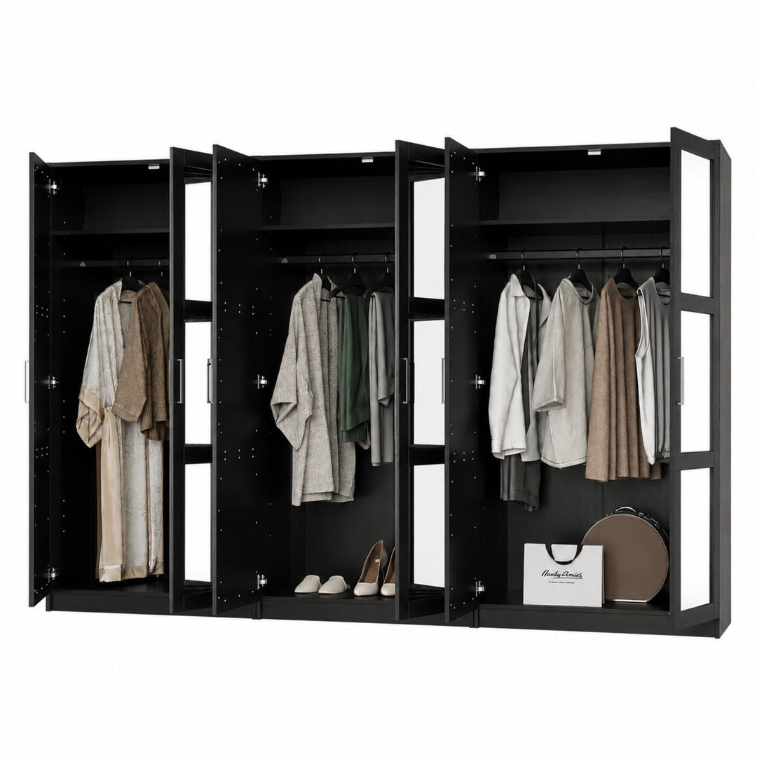 100% Solid Wood Modular 6-Door Wardrobe Armoire with Mirrored Doors, Bedroom Closet Storage - Urban Collection