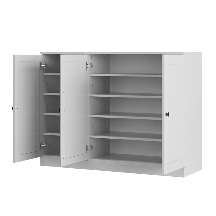 100% Solid Wood Shoe Storage Cabinet with Raised Panel Doors, Adjustable Shelves, Space Saving Modular Entryway Organizer, 48.5" W x 35.75" H