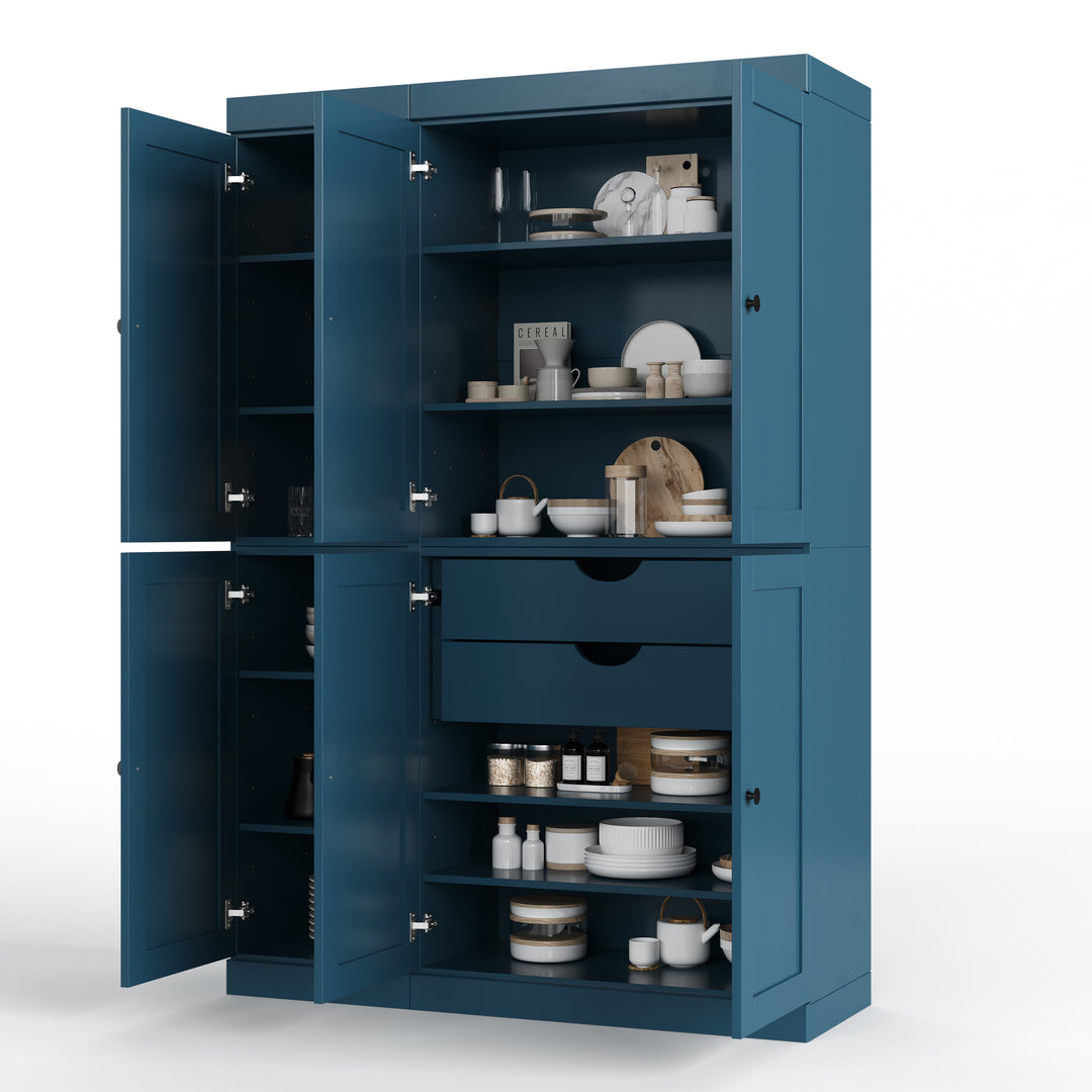 100% Solid Wood 48.5" Pantry Cabinet, Shaker Wood Doors, 2-Drawers