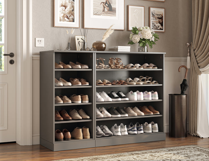 100% Solid Wood Open Shoe Storage Cabinet with Adjustable Shelves, Space Saving Modular Entryway Organizer, 48.5" W x 35.75" H