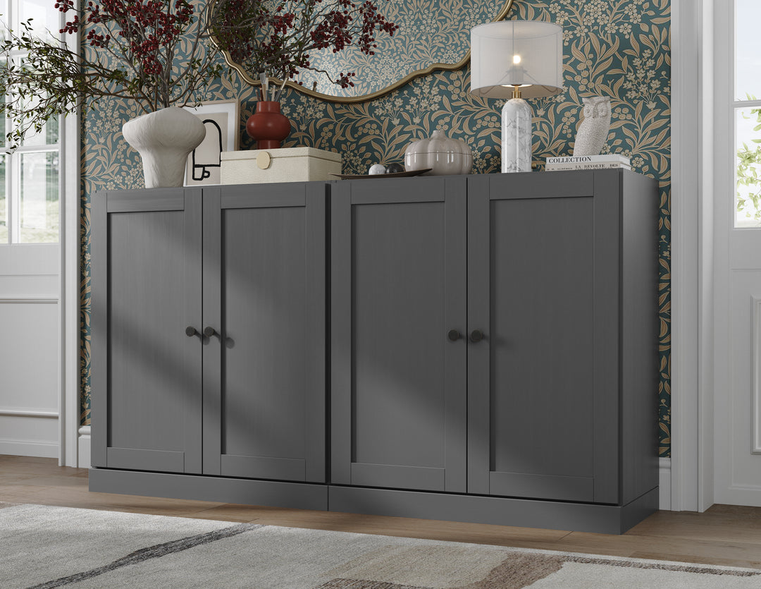 100% Solid Brazilian Pine Wood Sideboard, Shaker Doors, Adjustable Shelves, 64" Wide, 35.75" Tall