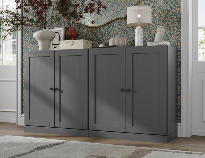 100% Solid Brazilian Pine Wood Sideboard, Shaker Doors, Adjustable Shelves, 64" Wide, 35.75" Tall