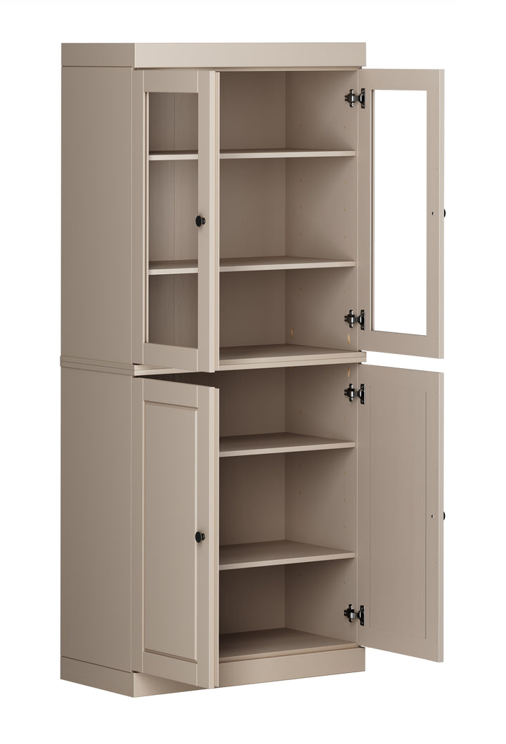 100% Solid Wood 6-Shelf 32" Bookcase, 2 Glass Doors, 2 Raised Panel Doors, Adjustable Shelves