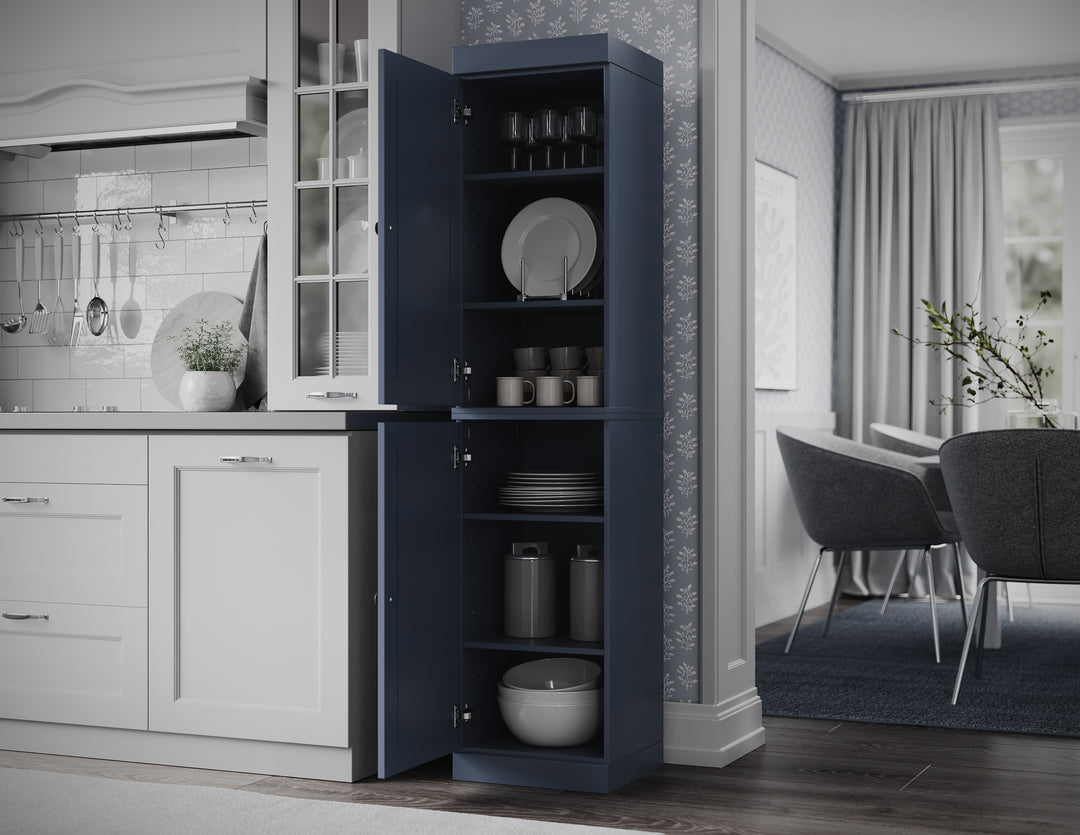 100% Solid Wood 16.5" Pantry Cabinet, 2 Raised Panel Wood Doors