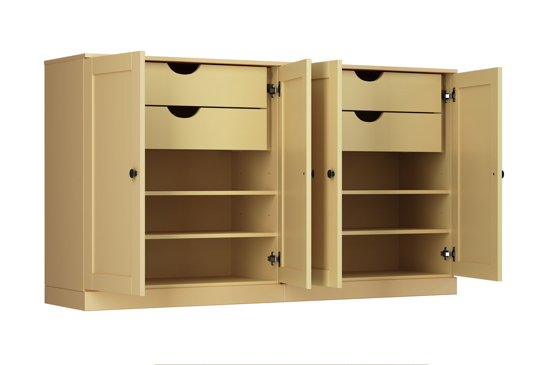 100% Solid Brazilian Pine Wood 64" Sideboard with Shaker Doors, 4-Drawers and Adjustable Shelves