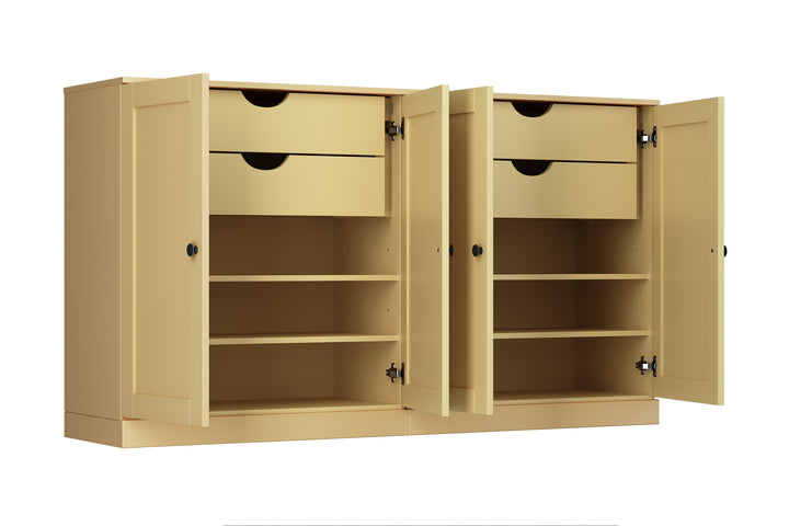 100% Solid Brazilian Pine Wood 64" Sideboard with Shaker Doors, 4-Drawers and Adjustable Shelves
