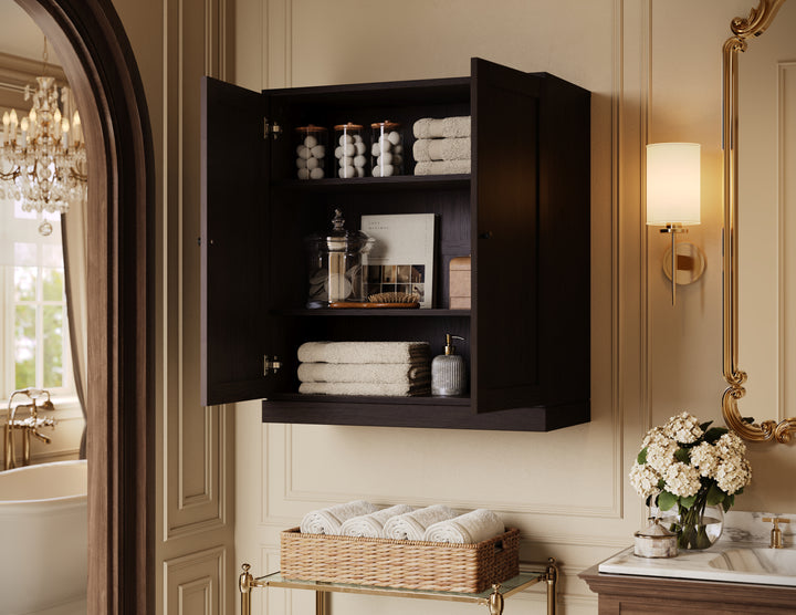 Premium 100% Solid European Oak Bathroom Wall Cabinet with Shaker Doors, 32" W x 35.75" H