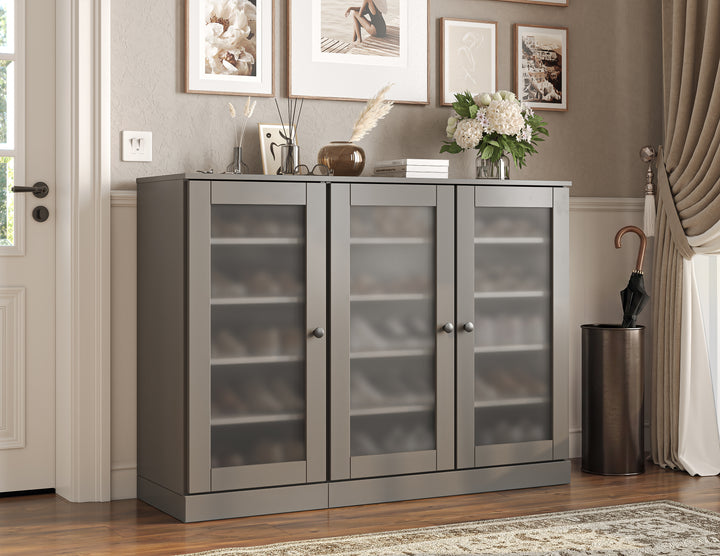 100% Solid Wood Frosted Glass Door Shoe Storage Cabinet, Adjustable Shelves, Space Saving Modular Entryway Organizer, 48.5" W x 35.75" H