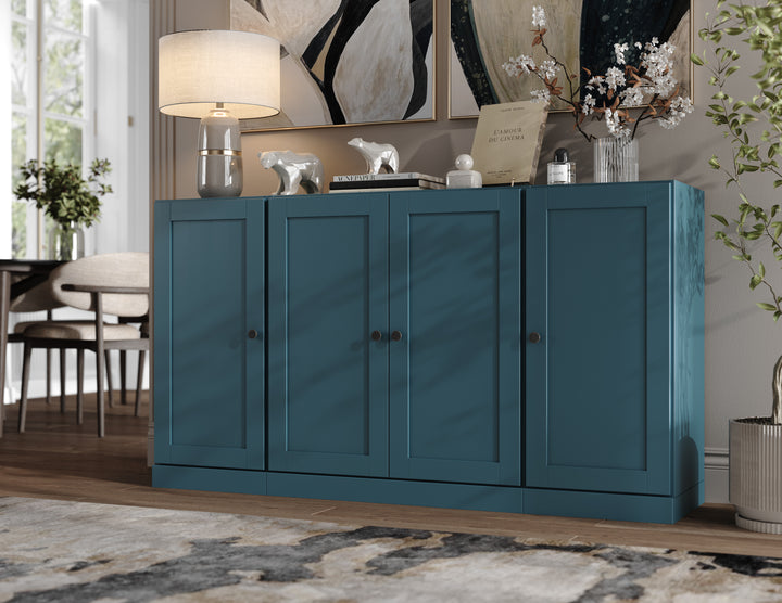 100% Solid Brazilian Pine Wood Sideboard, Shaker Doors, Adjustable Shelves, 65" Wide, 35.75" Tall