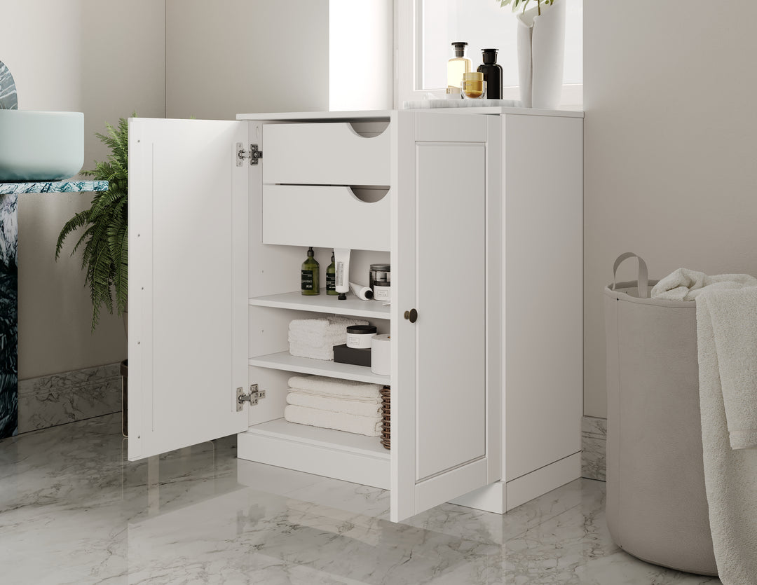100% Solid Wood 32" Bathroom Cabinet with Raised Panel Wood Doors, 2-Drawers