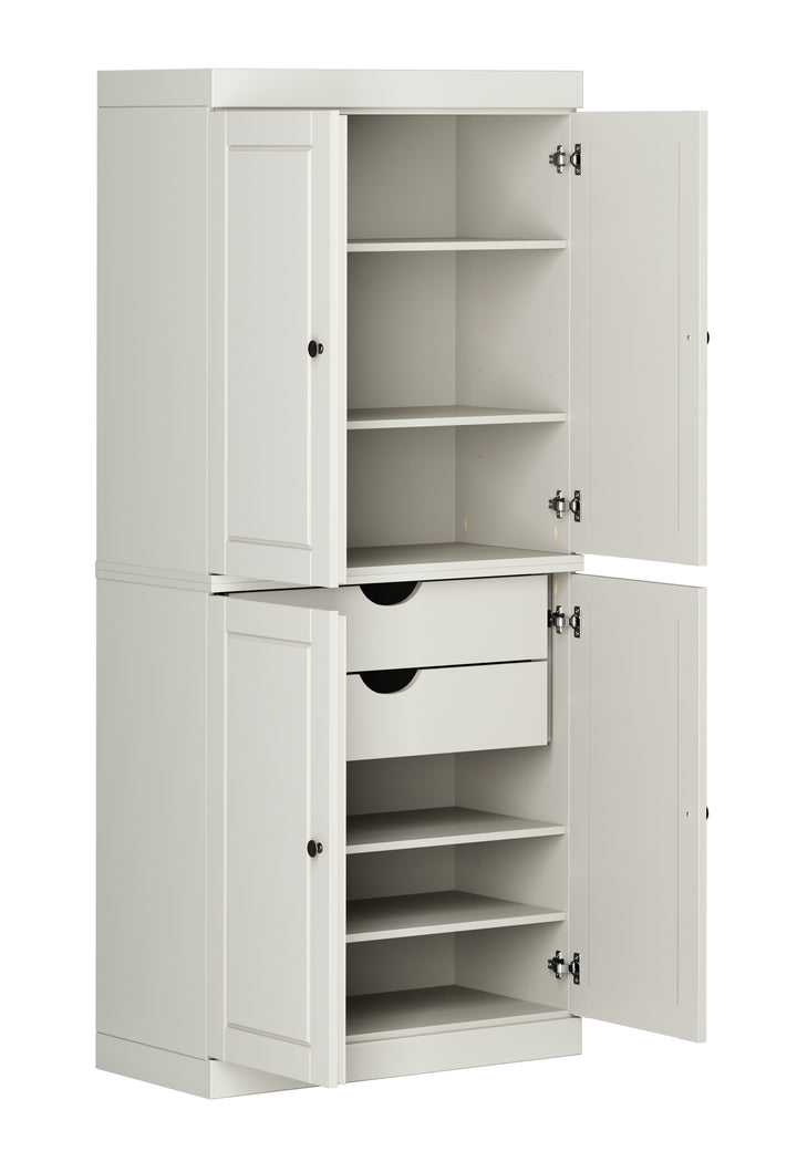 100% Solid Wood Tall Freestanding Modular Bathroom Linen Storage Cabinet with Raised Panel Doors, 2 Drawers, Adjustable Shelves, 32" W x 71.5" H