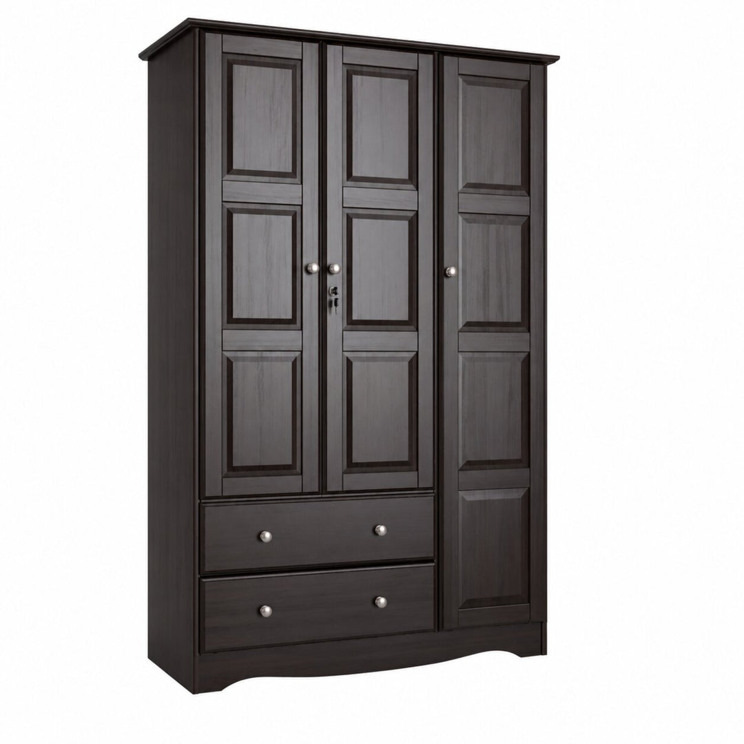 100% Solid Wood 3-Door Wardrobe Armoire with Raised Panel Doors, Bedroom Closet Storage - Grand Collection with Metal Knobs