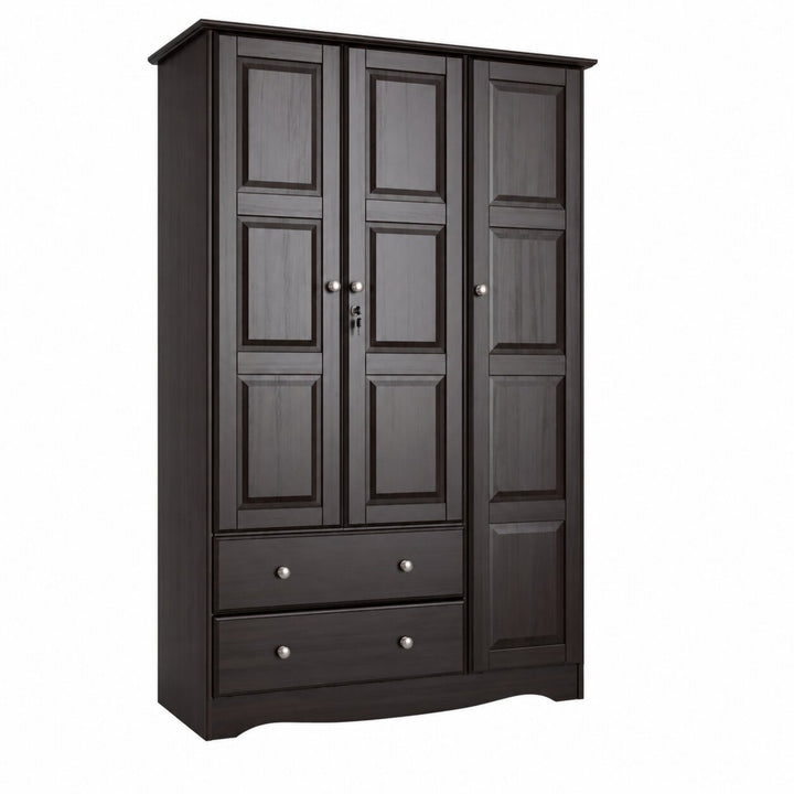 100% Solid Wood 3-Door Wardrobe Armoire with Raised Panel Doors, Bedroom Closet Storage - Grand Collection with Metal Knobs