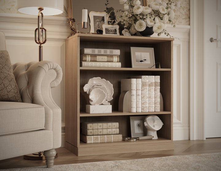 Premium 100% Solid European Oak Hardwood 3-Shelf Modular Bookcase – 32" Wide, 35.75" Tall