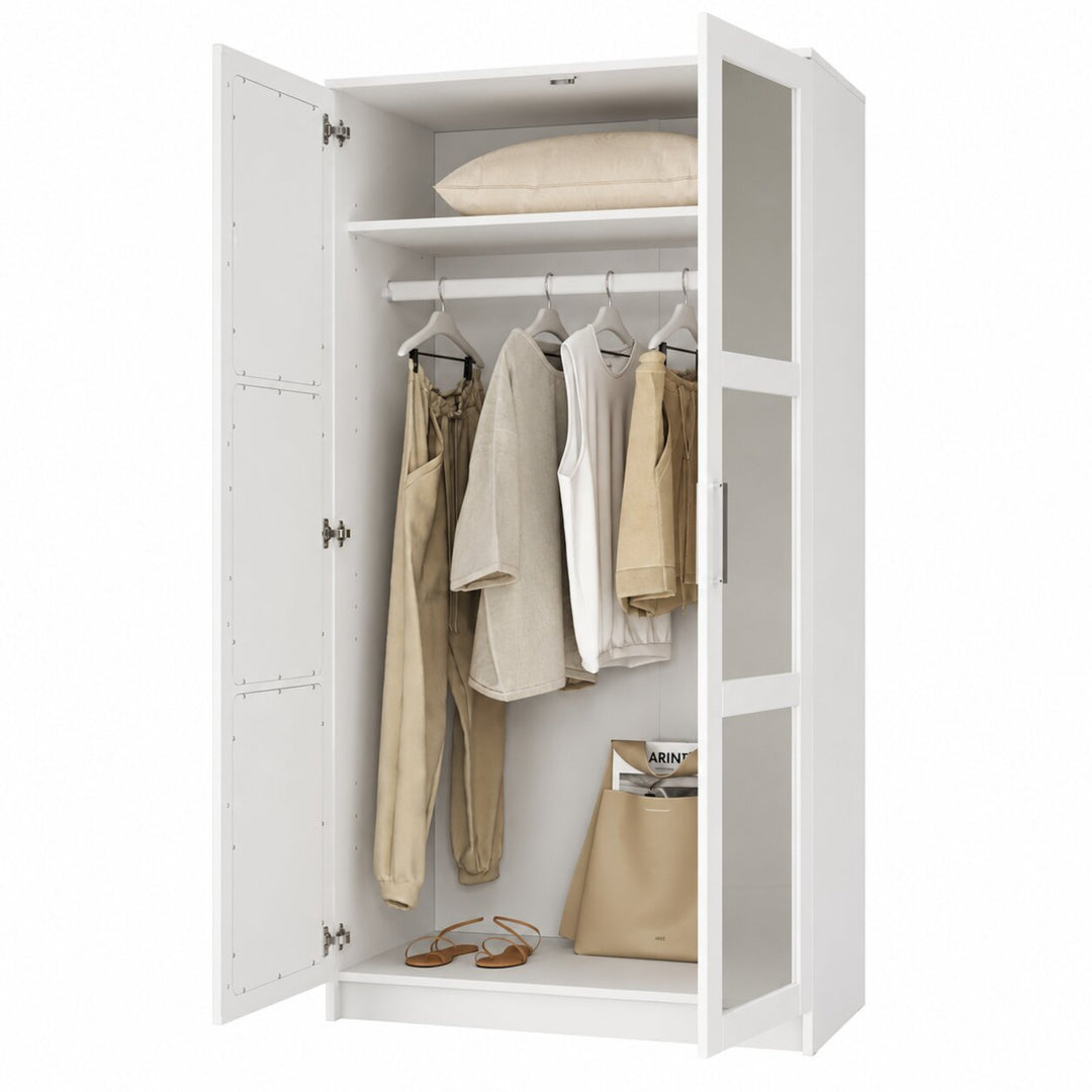 100% Solid Wood 2-Door Wardrobe Armoire with Mirrored Doors, Bedroom Closet Storage - Urban Collection