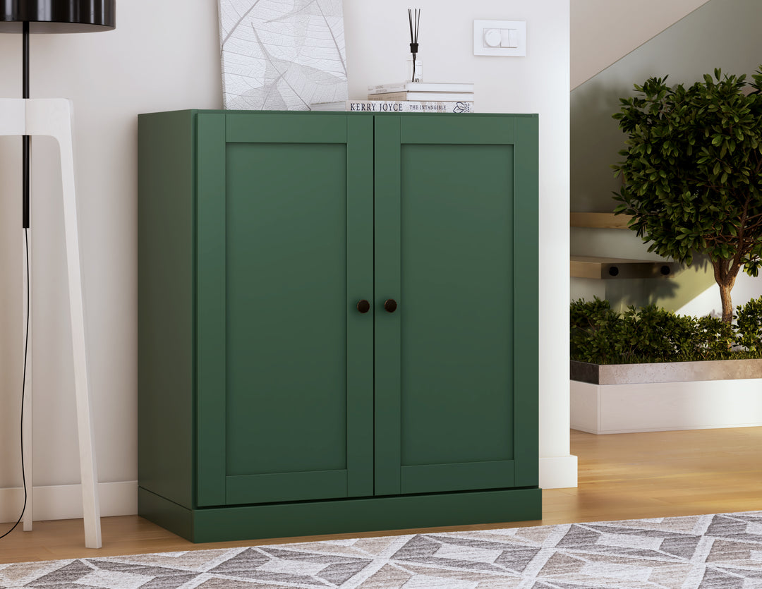 100% Solid Wood 3-Shelf 32" Bookcase, 2 Shaker Wood Doors, Adjustable Shelves