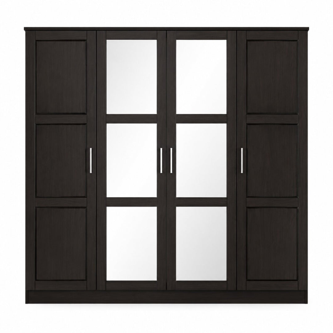 100% Solid Wood 4-Door Wardrobe Armoire with Mirrored Doors, Bedroom Closet Storage – Cosmo Collection