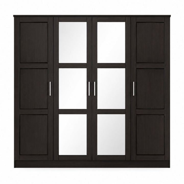 100% Solid Wood 4-Door Wardrobe Armoire with Mirrored Doors, Bedroom Closet Storage – Cosmo Collection