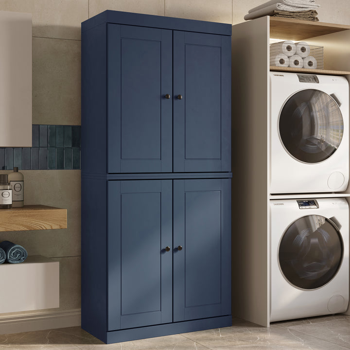 100% Solid Brazilian Pine Wood Bathroom & Laundry Storage Cabinet, Raised Panel Doors, Adjustable Shelves, 32" Wide, 71.5" Tall