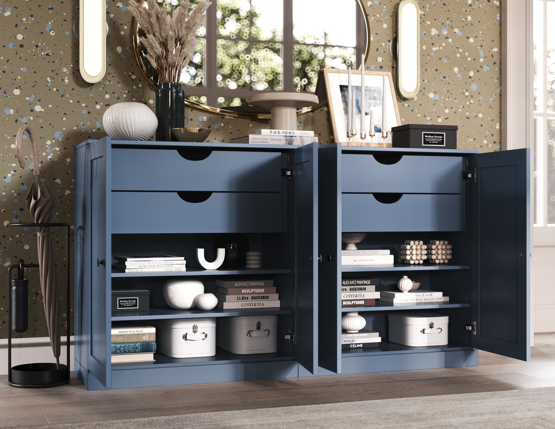 100% Solid Brazilian Pine Wood 64" Sideboard with Shaker Doors, 4-Drawers and Adjustable Shelves