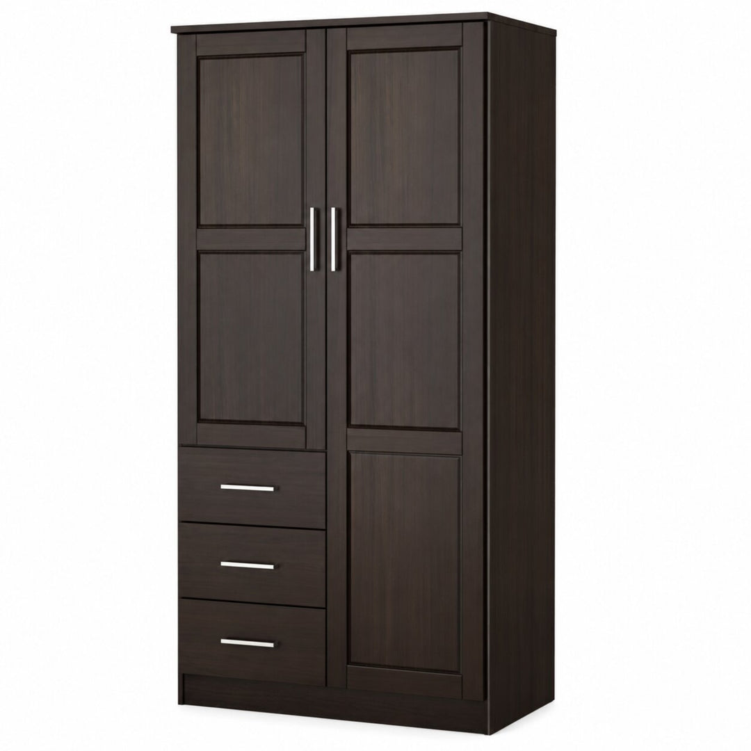 100% Solid Wood 2-Door Wardrobe Armoire with Raised Panel Doors, Bedroom Closet Storage - Metro Collection