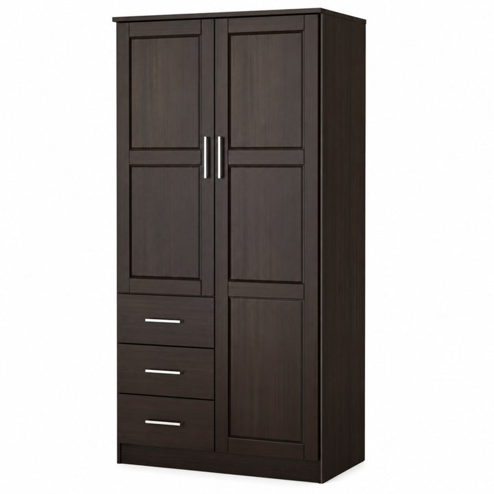 100% Solid Wood 2-Door Wardrobe Armoire with Raised Panel Doors, Bedroom Closet Storage - Metro Collection